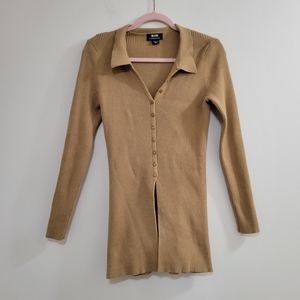 Anthro Maeve ribbed button collared button up sweater M